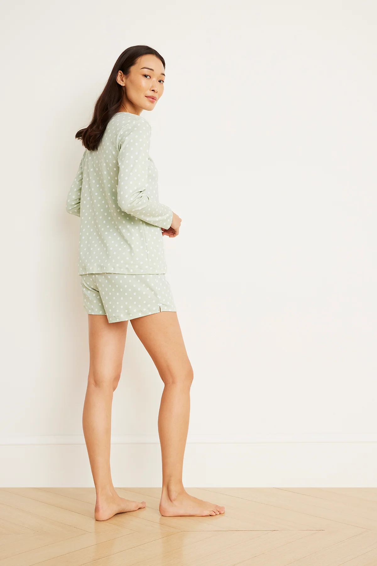 Pima Crew Long-Short Set in Aloe Dot - Image 7