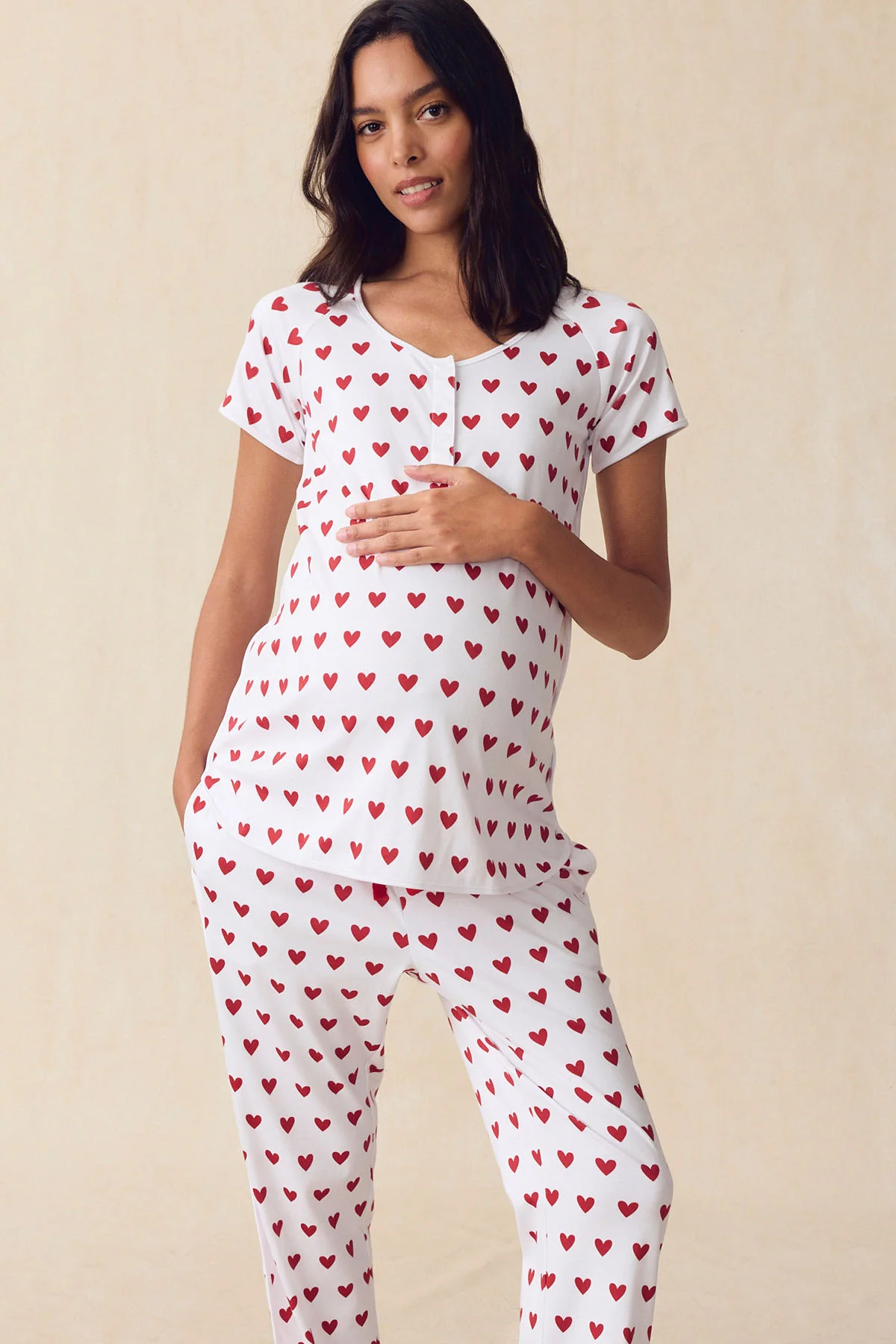 Pima Maternity Short-Long Set in Classic Red Heart - Image 2