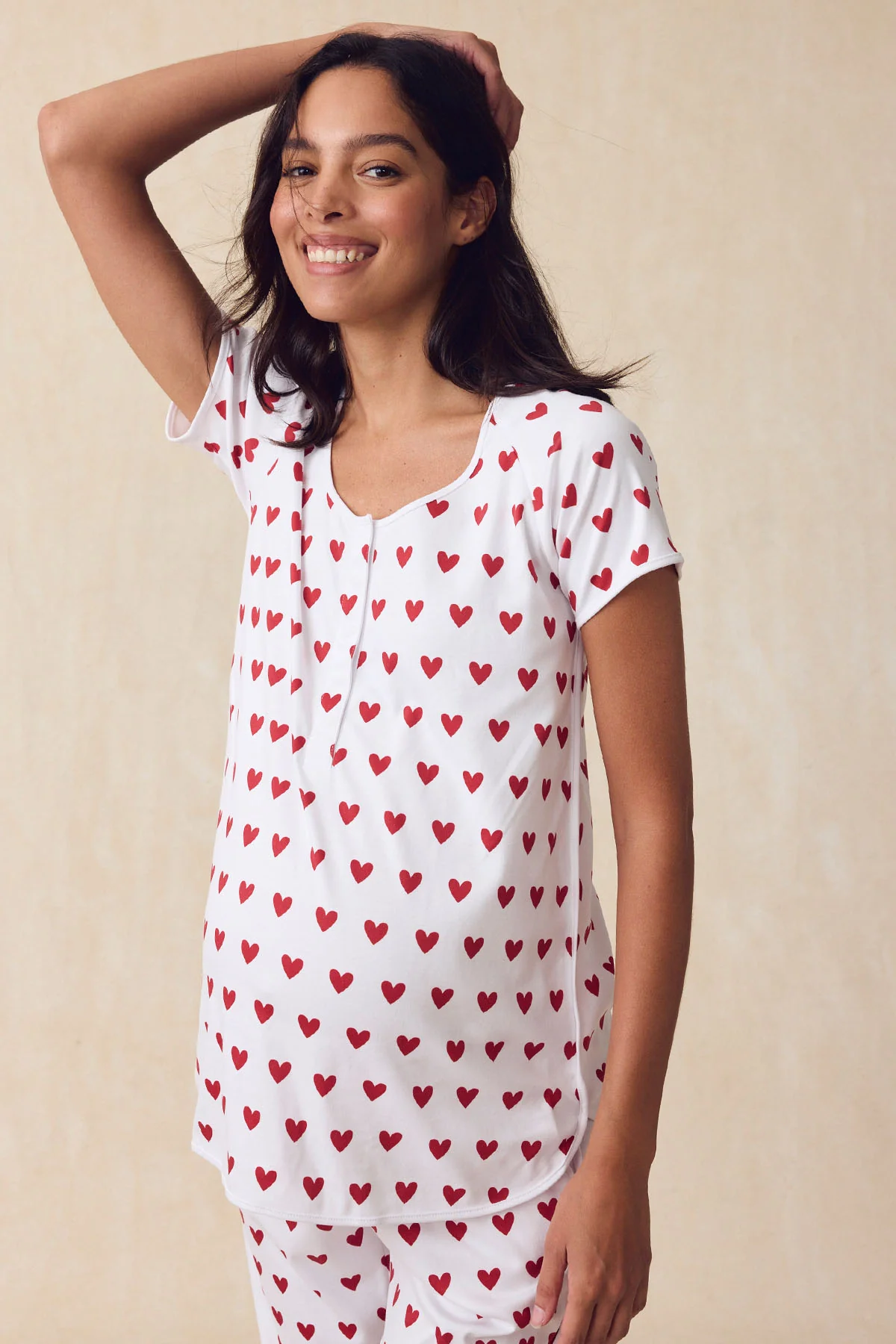 Pima Maternity Short-Long Set in Classic Red Heart - Image 3