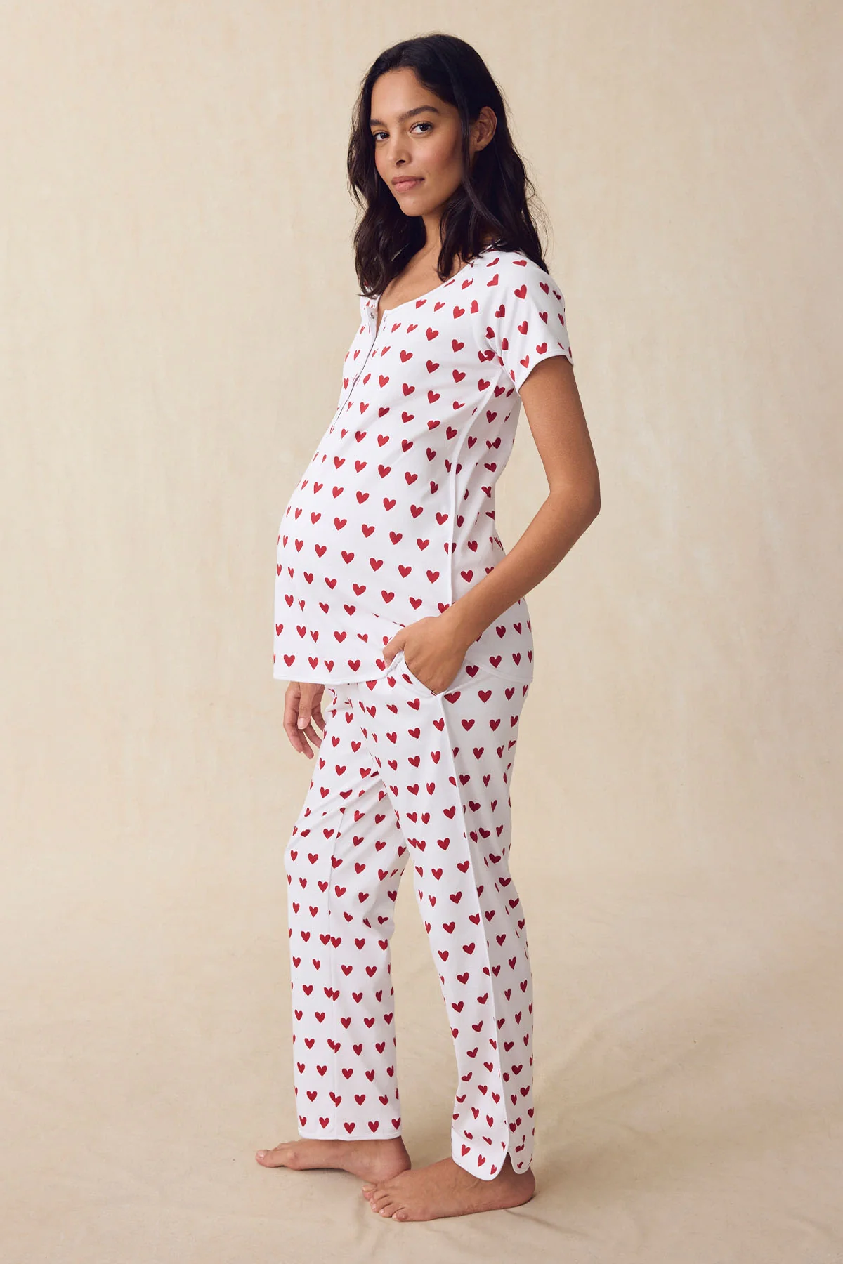 Pima Maternity Short-Long Set in Classic Red Heart - Image 5