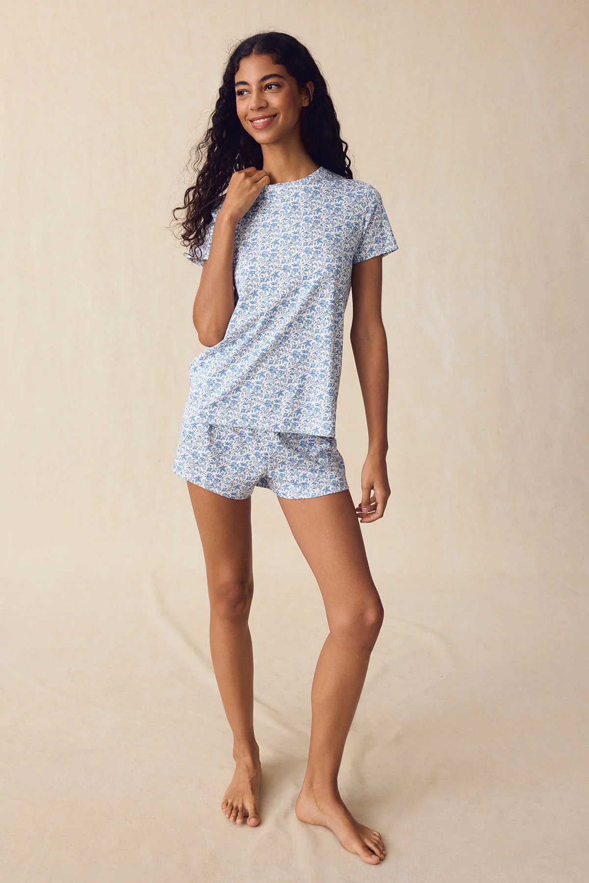 Pima Crew Shorts Set in Delft Blue Garden Floral - Image 3