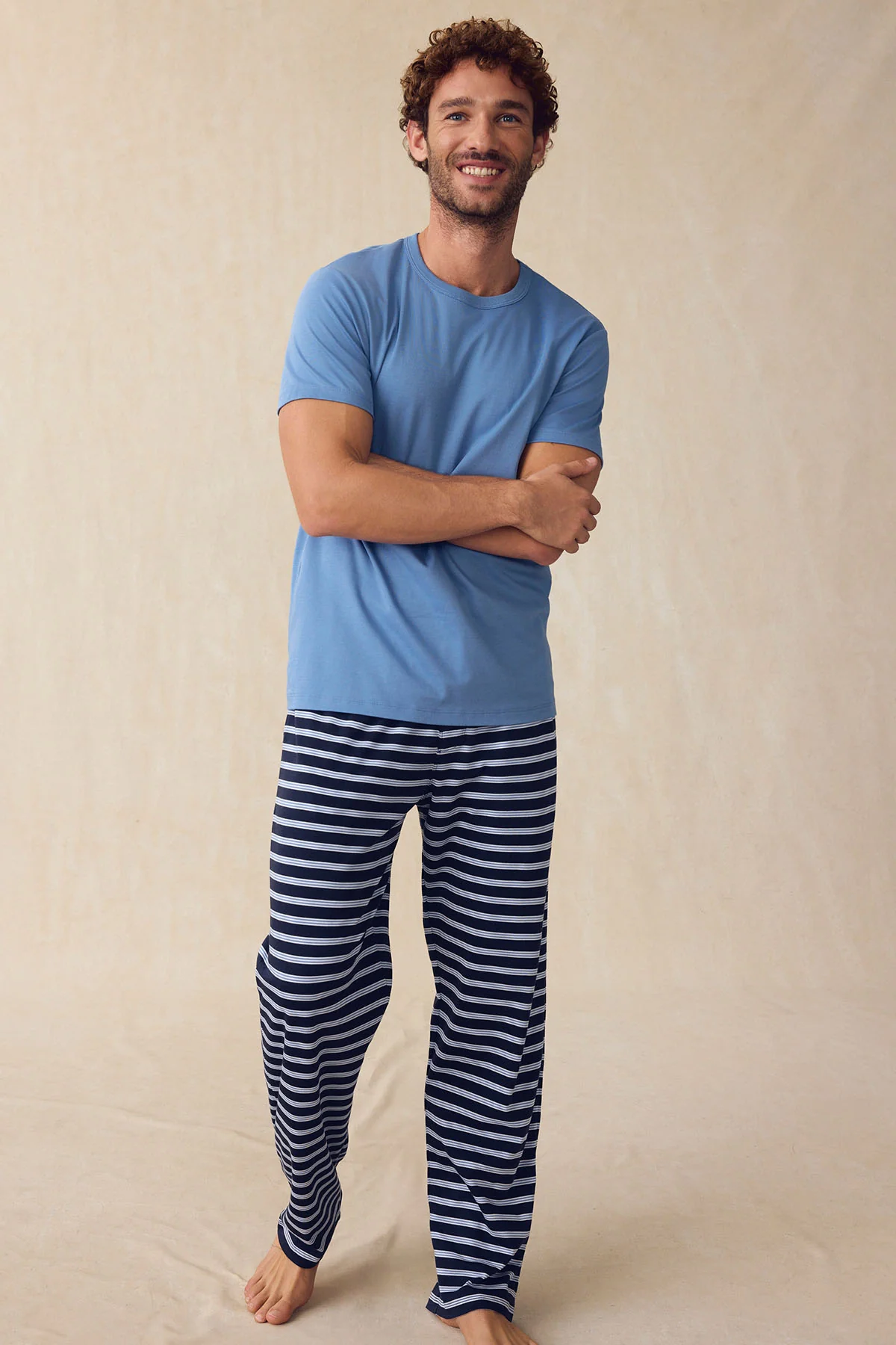 Men's Pima Sleep Short-Long Set in Eclipse Stripe - Image 3