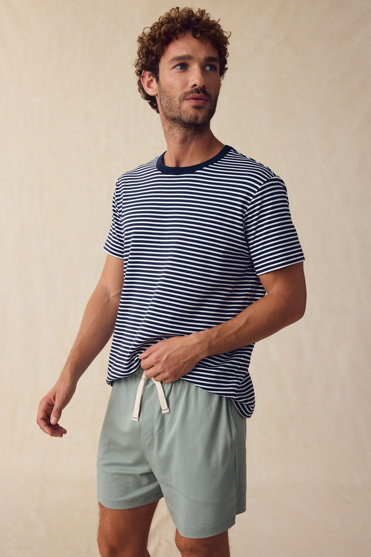 Men's Pima Sleep Shorts Set in Eclipse Voyager Stripe - Image 2