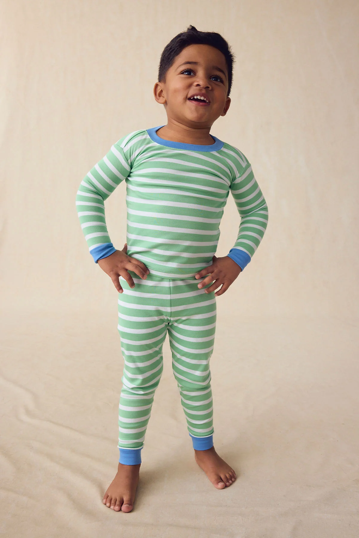 Kids Long-Long Set in Field Green Hull Stripe - Image 3