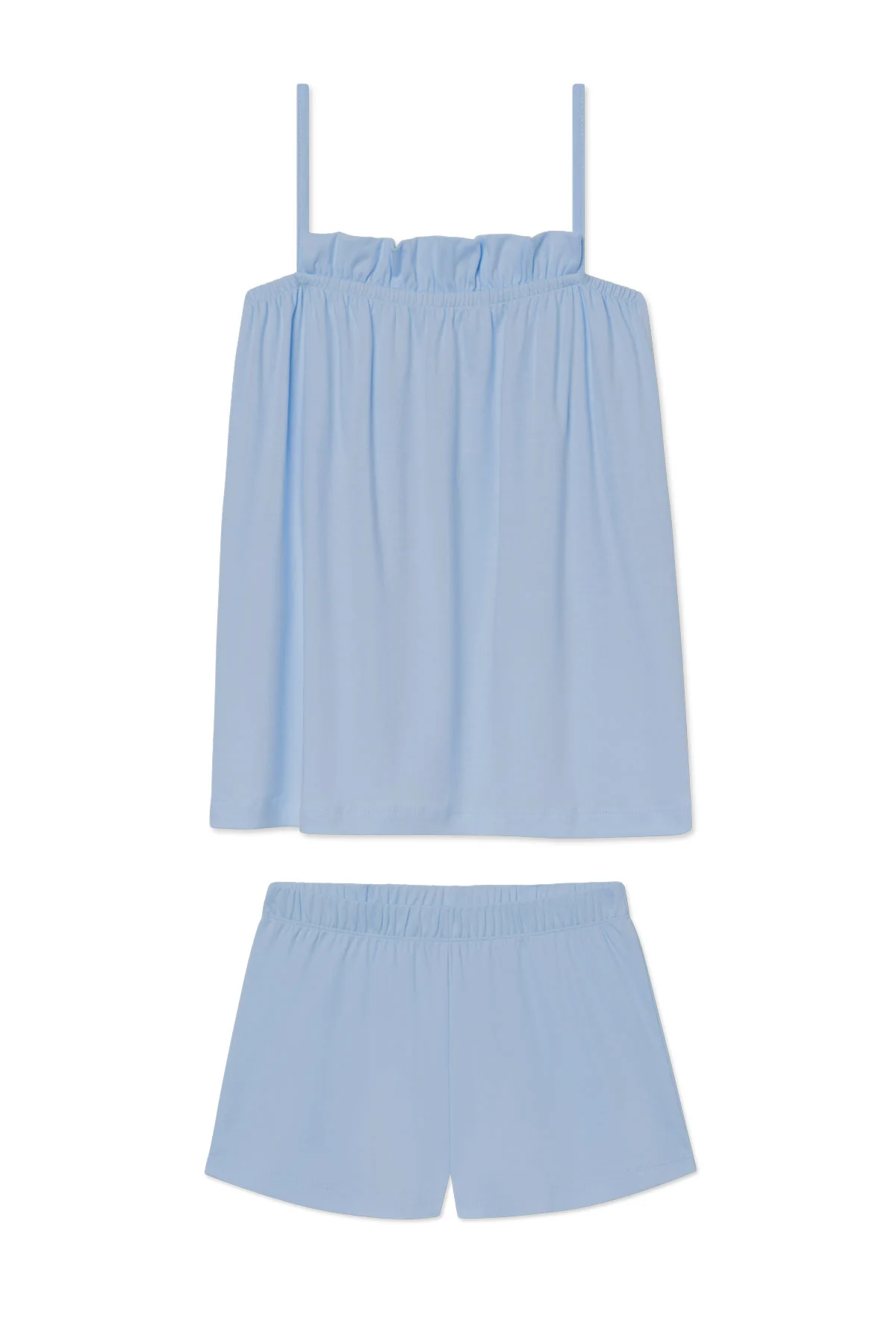 Pima Ruffle Shorts Set in French Blue Solid