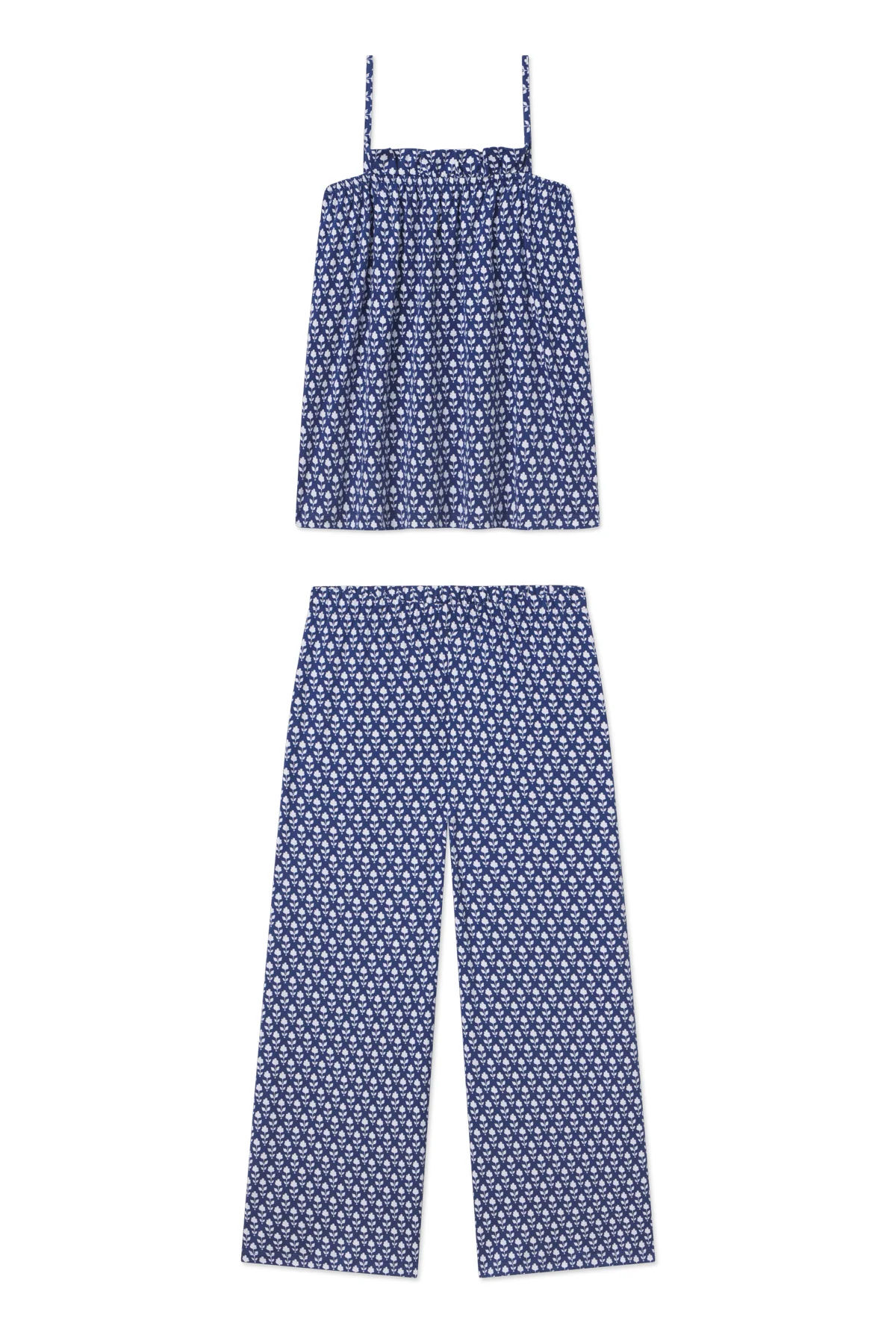 Pima Ruffle Pants Set in French Navy Inverse Bloom