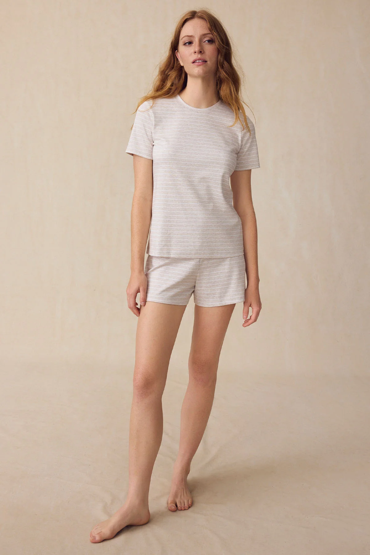 Pima Crew Shorts Set in Oat Heather Rowing Stripe - Image 3