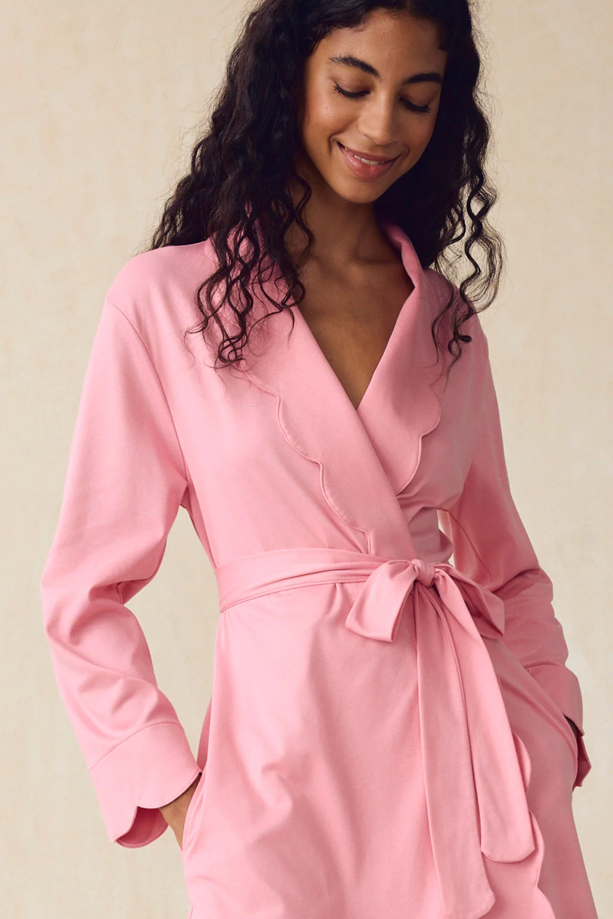 Pima Scallop Robe in Rosewater - Image 3