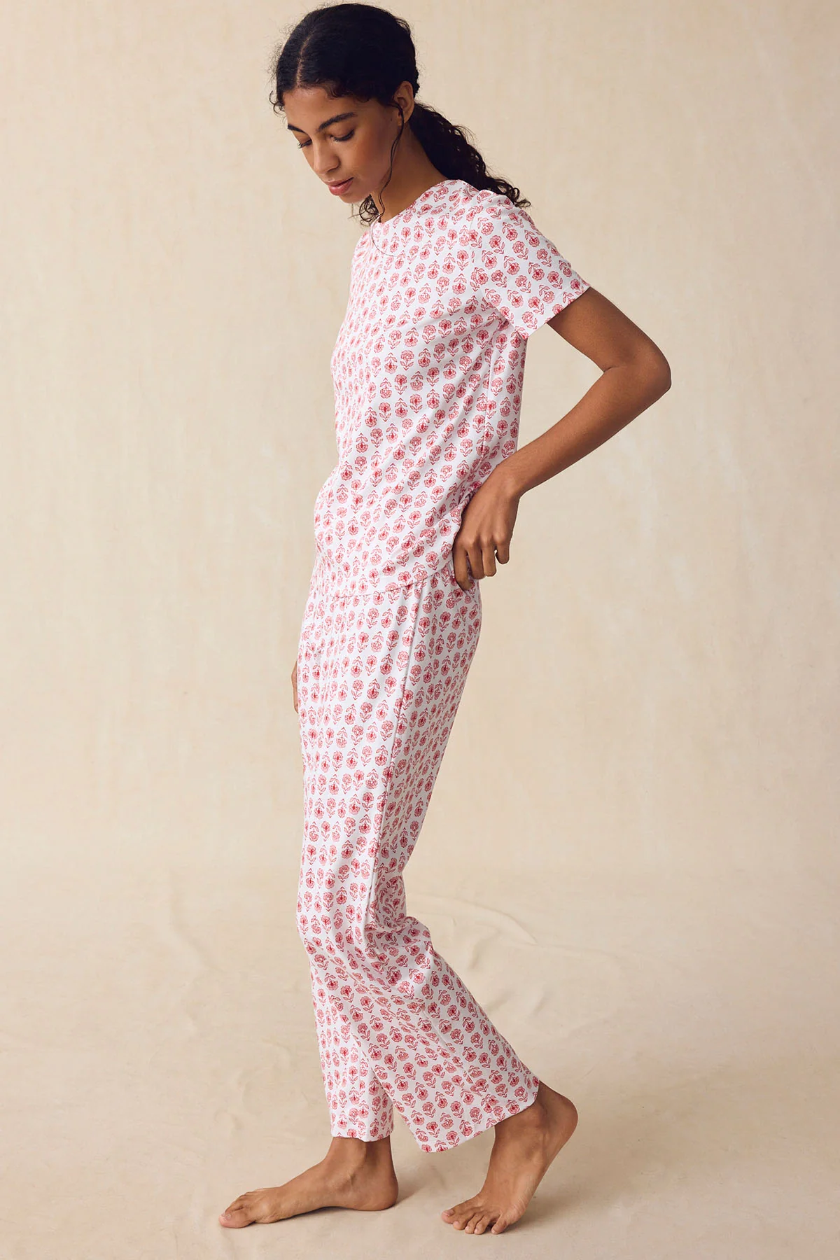 Pima Crew Short-Long Set in Rosewater Sprig - Image 4