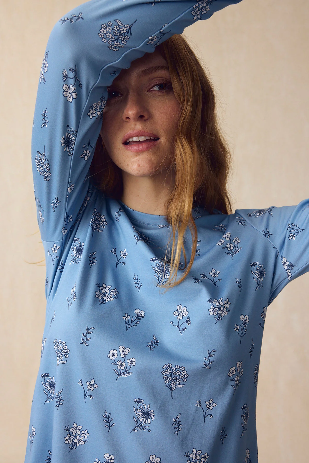 Pima Crew Long-Short Set in Serene Blue Adeline Floral - Image 3
