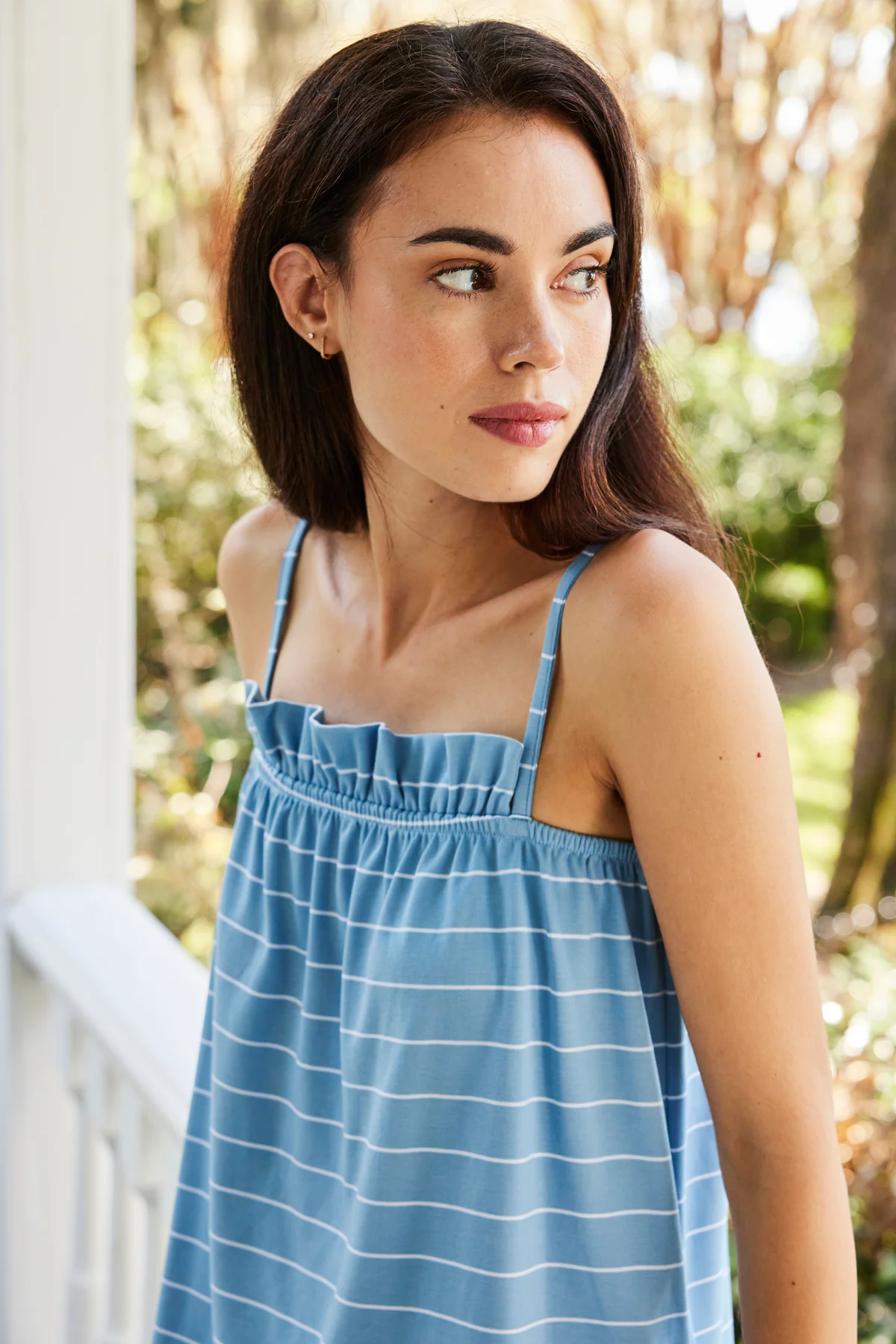 Pima Ruffle Pants Set in Serene Blue Boating Stripe - Image 3