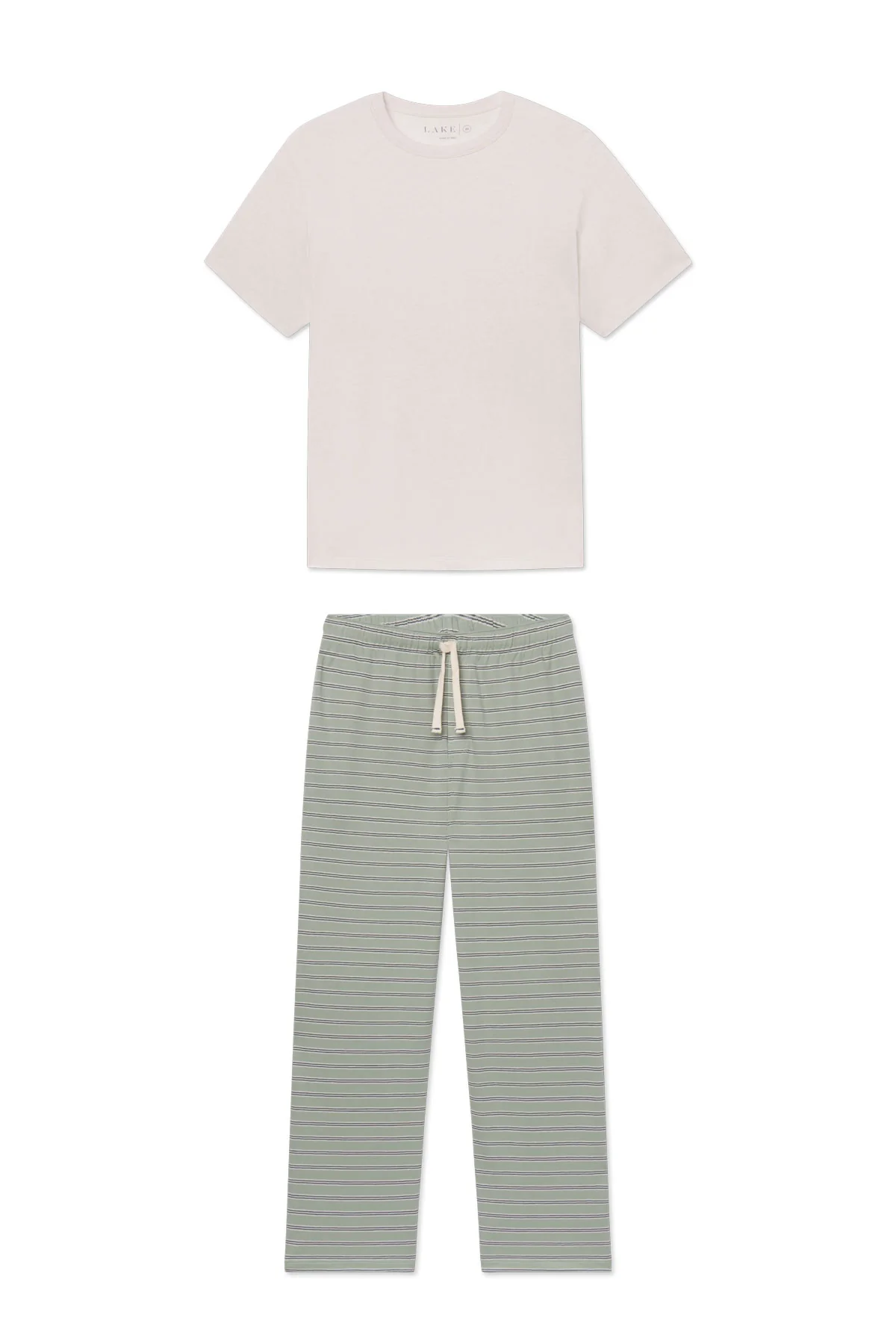 Men's Pima Sleep Short-Long Set in Smoke Green Stripe