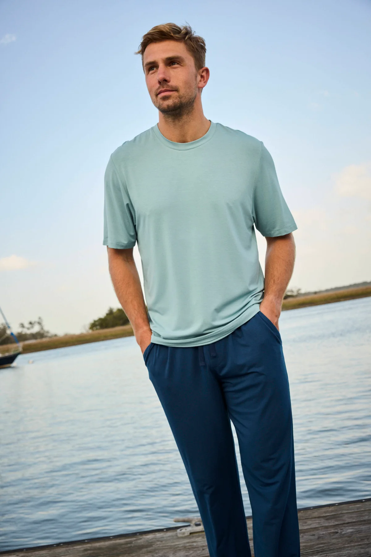 Men's Short Sleeve Bamboo Tee in Stone Blue - Image 4