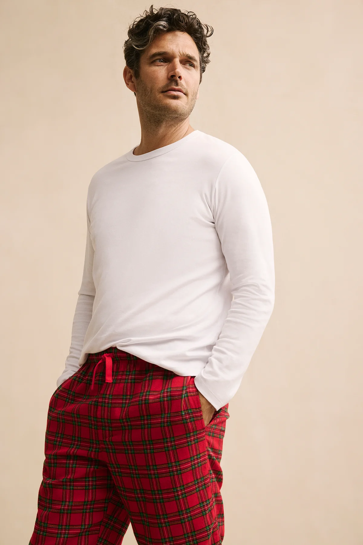 Men's Pima Crewneck Long Sleeve Tee in White - Image 3