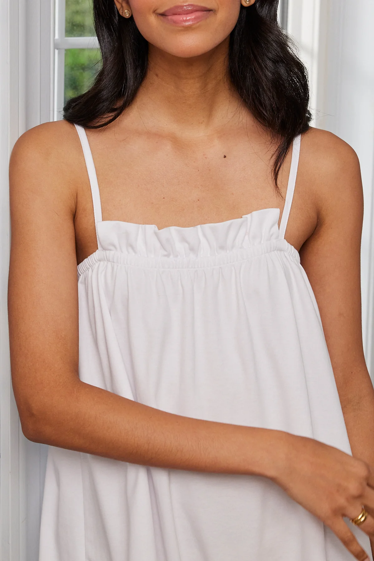 Pima Ruffle Nightgown in White - Image 5